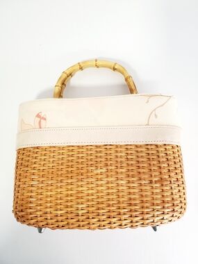 Bath & Body Works Woven Rattan Mini Bag with Cream Trim and Bamboo Handle